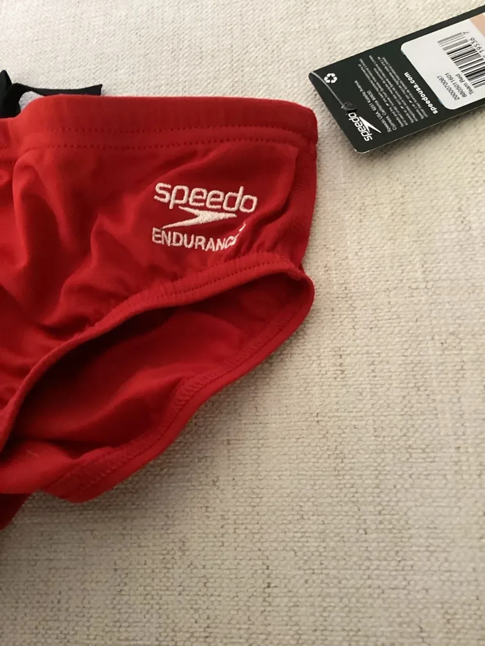 SPEEDO Male Solid Endurance+ Brief Swimsuit - RED, Size 28, NWT